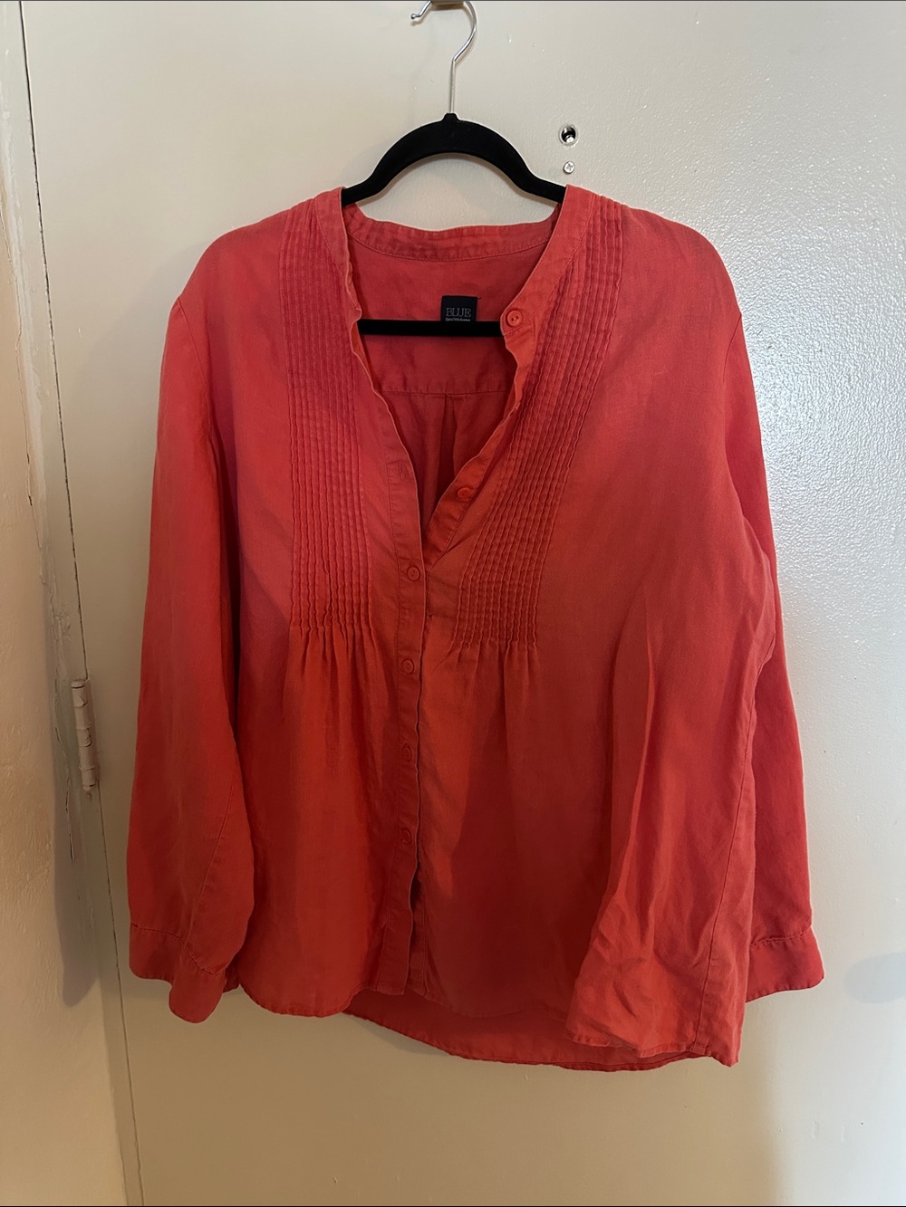 The BLUE Saks Fifth Avenue Pink 100% Linen Woven Pleated V-Neck Blouse in XL